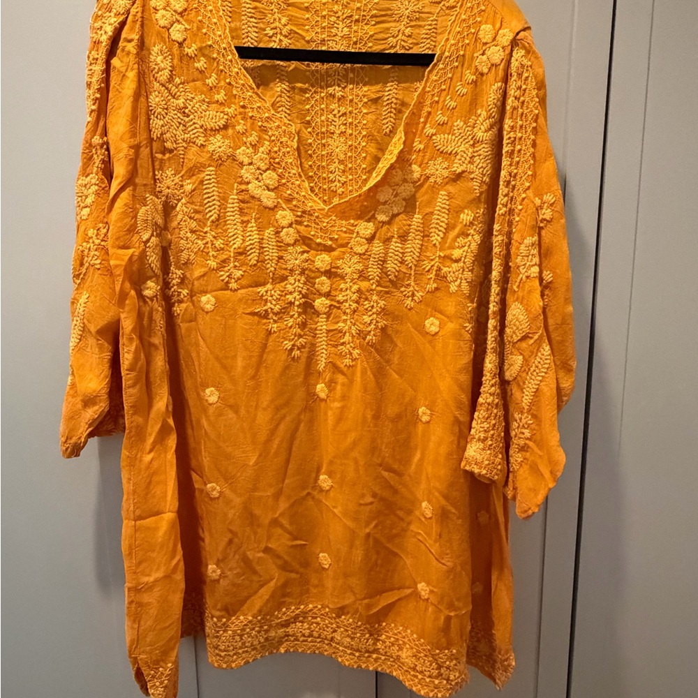 Johnny Was Tangerine Embroidered top (priced low because tag missing see descrip